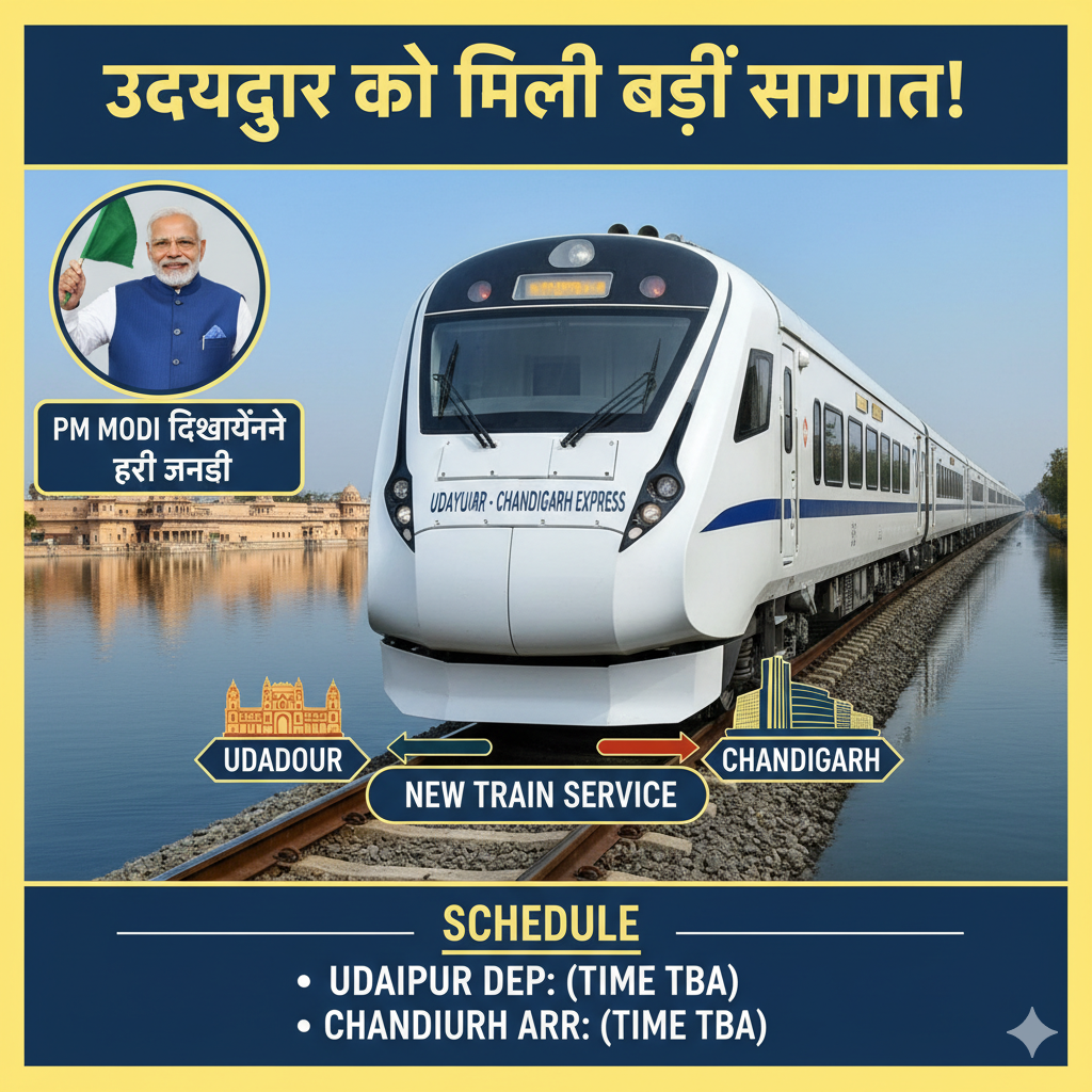 उदयपुर को मिली बड़ी सौगात, उदयपुर चंडीगढ़ ट्रेन को पीएम मोदी दिखाएंगे हरी झंडी, ये रहेगा शेड्यूल