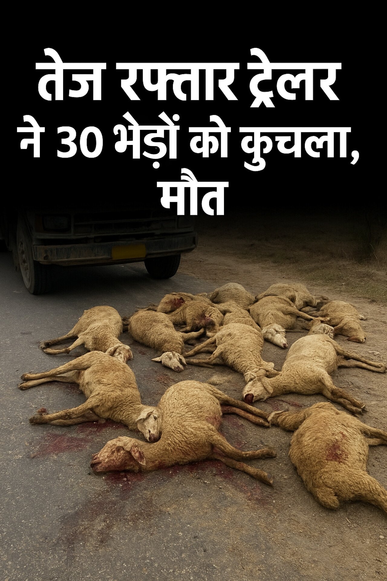 उदयपुर के गोगुंदा हाईवे पर दर्दनाक हादसा,तेज रफ्तार ट्रेलर ने 30 भेड़ों को कुचला..